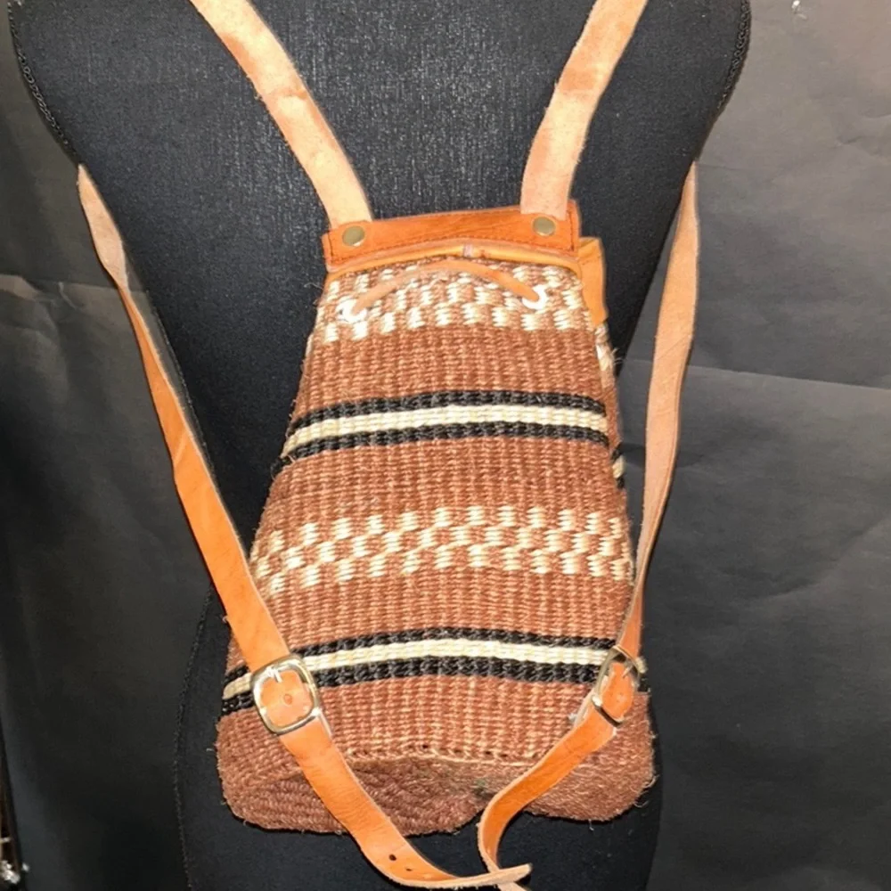 Brown Woven‎ Backpack with African Theme Elephant Design